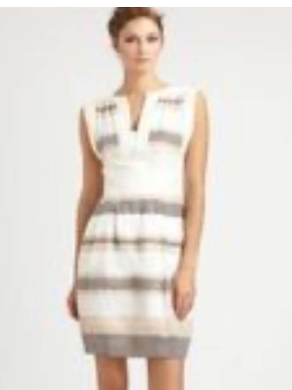 Armani Collezioni Sleeveless Striped Mini Dress in Ecru, Taupe and Gray